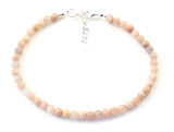 sunstone pink gemstone anklet with sterling silver golden 925 beaded for women jewelry 4mm 4 mm 7