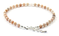 sunstone pink gemstone anklet with sterling silver golden 925 beaded for women jewelry 4mm 4 mm 3