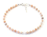 sunstone pink gemstone anklet with sterling silver golden 925 beaded for women jewelry 4mm 4 mm