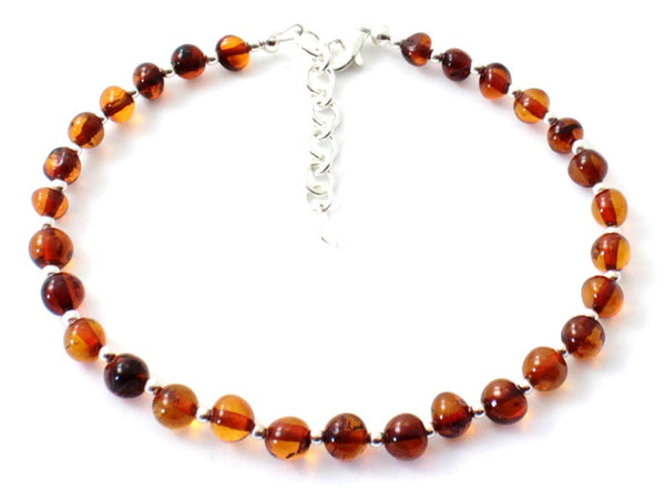 Womens, Jewelry, Amber, Cognac, Anklet, Silver, Sterling 925, Adjustable