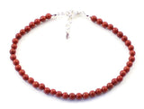 anklet, red jasper, jewelry, gemstone, minimalist, small, bead, beaded, sterling silver 925 5