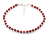 anklet, red jasper, jewelry, gemstone, minimalist, small, bead, beaded, sterling silver 925 4mm 4 mm