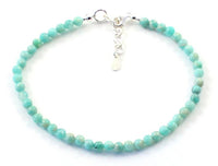 minimalist, amazonite, green, gemstone, anklet, jewelry, small bead, 4mm, 4 mm, beaded, sterling silver 925 5
