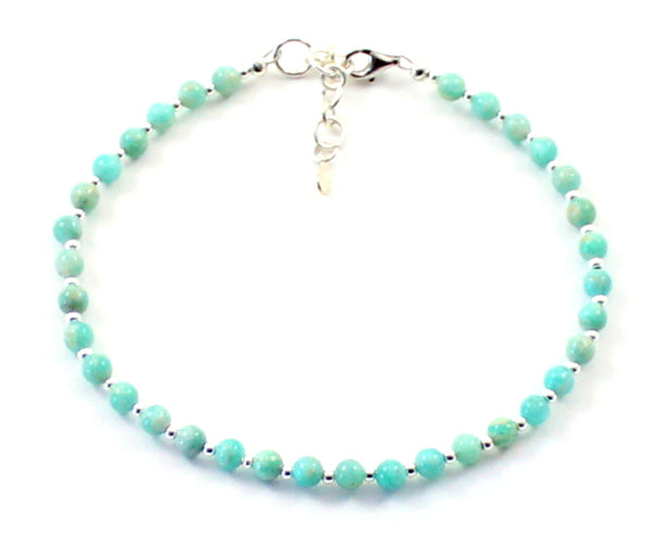 minimalist, amazonite, green, gemstone, anklet, jewelry, small bead, 4mm, 4 mm, beaded, sterling silver 925