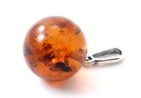 cognac, pendant, round, ball, amber, baltic, jewelry, sterling silver 925
