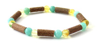 bracelet, stretch, hazelwood, wood, wooden, amber, baltic, jewelry, amazonite, green 4