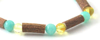 bracelet, stretch, hazelwood, wood, wooden, amber, baltic, jewelry, amazonite, green 3