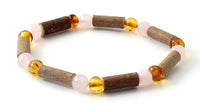 bracelet, stretch, jewelry, amber, baltic, rose quartz, pink, hazelwood, wood, wooden 4