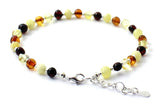 amber, anklet, jewelry, sterling silver 925, mix, multicolor, women, adjustable 3