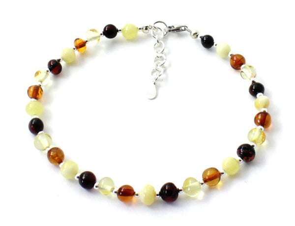 amber, anklet, jewelry, sterling silver 925, mix, multicolor, women, adjustable