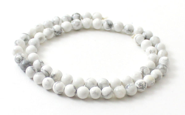 white, gemstone, howlite, natural, beads, bead, drilled, supplies, 6mm, 6 mm, strand