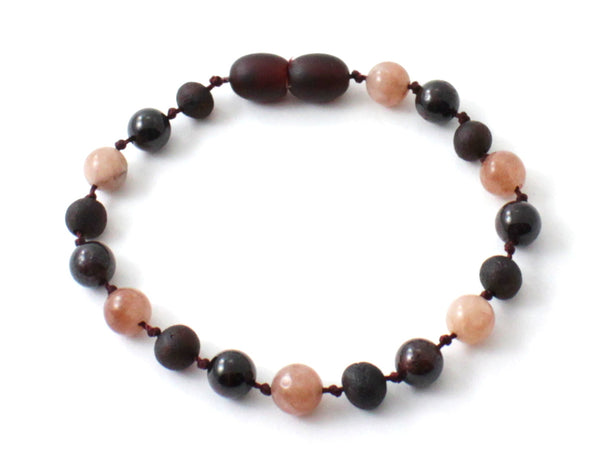 sunstone amber black cherry baltic pink anklet bracelet beaded jewelry garnet burgundy for women women's