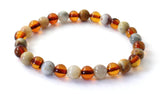 crazy agate amber cognac brown polished gemstone stretch elastic band men women jewelry 3