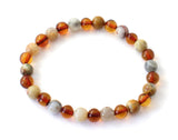 crazy agate amber cognac brown polished gemstone stretch elastic band men women jewelry