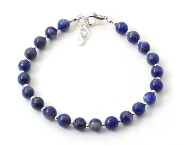lapis lazuli jewelry bracelet beaded gemstone blue sterling silver 925 golden 6mm 6 mm