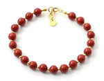 bracelet, red jasper, gemstone, 6 mm, 6mm, jewelry, sterling silver 925 golden beaded