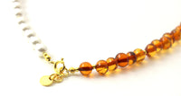 necklace amber baltic cognac shell pearls pearl jewelry beaded with sterling silver 925 golden white cognac brown 6mm 6 mm women women's 4
