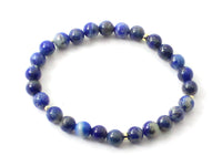 lapis lazuli blue gemstone bracelet 6mm 6 mm jewelry stretch golden with sterling silver for men women