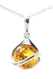 Oval Amber and Silver Pendant for Necklace