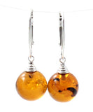 ERP-3D Amber Ball Cognac Earrings With Silver
