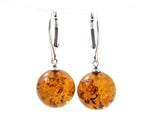 Ball, Earrings, Sterling Silver 925, Amber, Round, Jewelry, Cognac