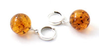 earrings, wholesale, sterling silver 925, amber, baltic, jewelry, in bulk, drop, dangle, round, ball, cognac, brown 3