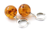 earrings, wholesale, sterling silver 925, amber, baltic, jewelry, in bulk, drop, dangle, round, ball, cognac, brown 4