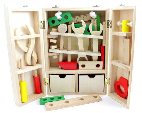 wooden, toy, pretend, wood, carpenter, tool, box, set, boy 
