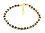 Anklet Minimalist Tiger Eye Silver Gemstone Sterling 925 Golden Small Tiny Tiger's Tigers' Brown Beaded 4mm 4 mm Jewelry