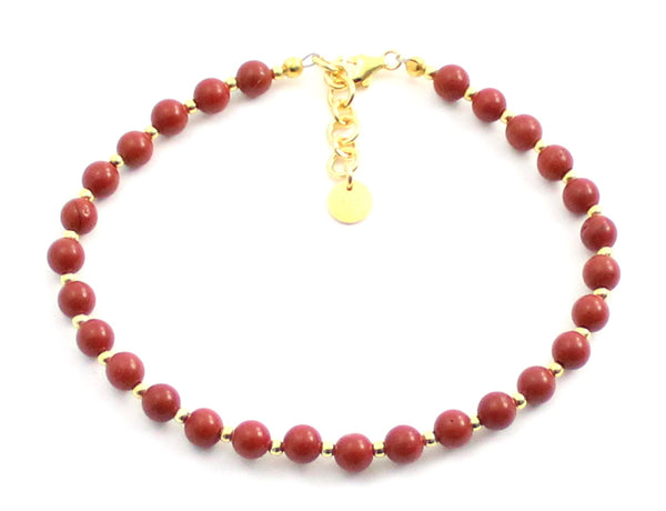 anklet, red jasper, jewelry, gemstone, minimalist, small, bead, beaded, sterling silver 925 4mm 4 mm 2