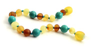 bracelet amber baltic raw unpolished mix multicolor teething turquoise green gemstone beaded 3
