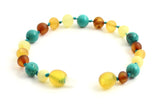 bracelet amber baltic raw unpolished mix multicolor teething turquoise green gemstone beaded 4
