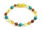 bracelet amber baltic raw unpolished mix multicolor teething turquoise green gemstone beaded