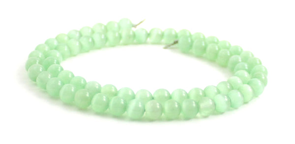 cat eye cat's light green 6mm 6 mm round gemstone supplies for jewelry making strand