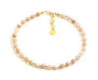 sunstone pink gemstone anklet with sterling silver golden 925 beaded for women jewelry 4mm 4 mm 6