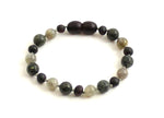 knotted amber bracelet jewelry black cherry raw unpolished green lace stone labradorite gray