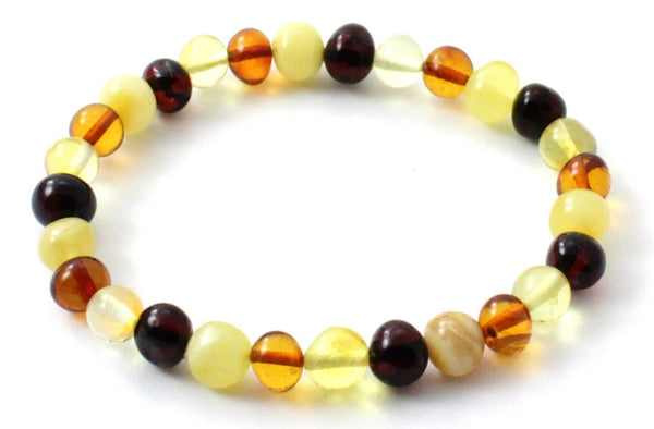 Adult, Cognac, Amber, Baltic, Stretch, Bracelet, Beaded, Certified, Real, Mix, Multicolor