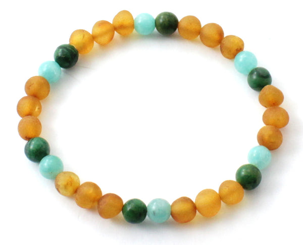 stretch bracelet amber baltic gemstone honey raw unpolished amazonite african jade green