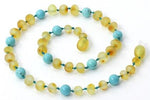 Turquoise, Amber, Necklace, Teething, Green, Raw, Milky, Baltic
