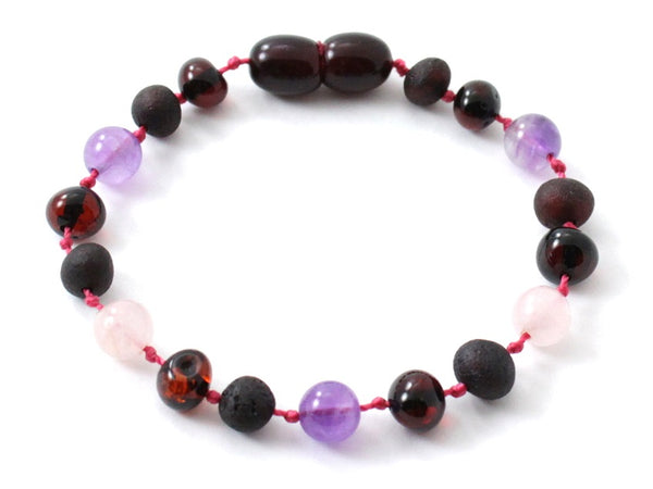 Bracelet, Cherry, Raw, Polished, Rose Quartz, Violet, Amethyst, Amber, Unpolished, for Girl Girl's