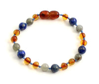 lapis lazuli amber anklet labradorite bracelet beaded jewelry teething baby boy boys blue gray