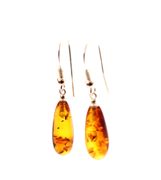 Drop, Jewelry, Earrings, Amber, Sterling 925, Cognac, Baltic, Silver
