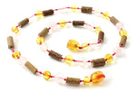 Cuarzo rosa, collar, rosa, avellana, piedras preciosas, miel, ámbar