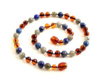 necklace, jewelry, amber, labradorite, lapis lazuli, blue, gray, polished, cognac, brown, beaded 5