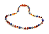 collar, joyas, ámbar, labradorita, lapislázuli, azul, gris, pulido, coñac, marrón, con cuentas 3