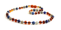 collar, joyas, ámbar, labradorita, lapislázuli, azul, gris, pulido, coñac, marrón, con cuentas 1