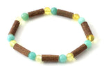 bracelet, stretch, hazelwood, wood, wooden, amber, baltic, jewelry, amazonite, green