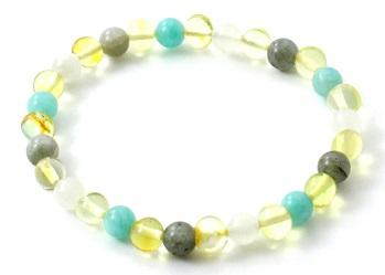 lemon, amber, bracelet, polished, amazonite, gemstone, moonstone, stretch, stretchy, labradorite, gray, jewelry