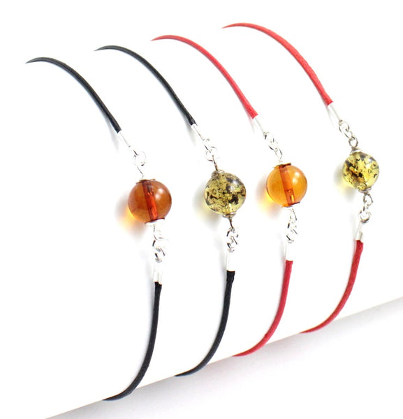 bracelet, minimalist, amber, beaded, knotted, green, cognac, red cord
