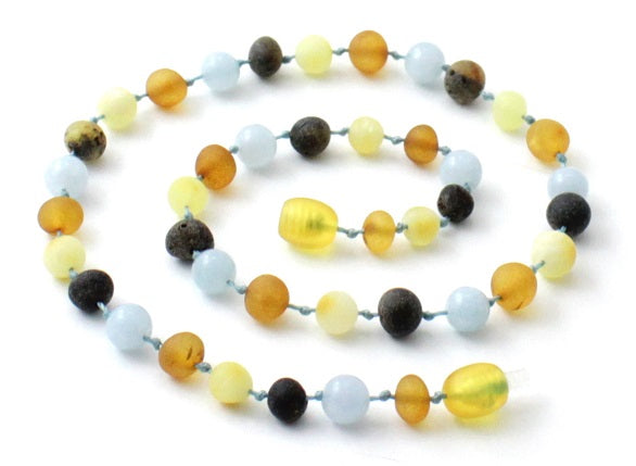 Gemstone, Unpolished, Raw, Amber, Aquamarine, Necklace, Beaded